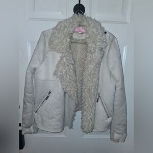 JOUJOU Ivory/Cream Suede/Faux Fur Lined Jacket / Coat  M NWOT
